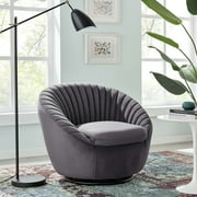 Modway Whirr Tufted Performance Velvet Swivel Chair in Black/Gray
